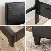 Queen Size Upholstered Platform Bed Frame ,Wood Slat Support, Easy Assembly,Black, PU - màu đen - Xem 7