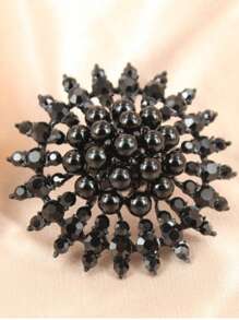 1pc Exaggerated Gun Design Black Fully Rhinestone Geometric Round Open Ring - Black - View 6