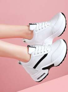 Giày đế xuồng đế xuồng đế dày thời trang thường ngày cho nữ, giày cao gót, đệm khí. - trắng - Xem 2