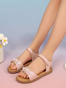 1 par de sandalias de niña bebé color rosa, cómodas con , lindas zapatillas para infantes/niños pequeños para uso en exteriores, playa y de princesa de hadas, para verano