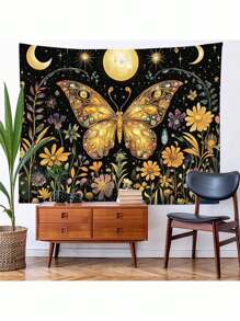 1 pieza Tapiz de pared con estampado de mariposa estilo bohemio, de poliéster rectangular moderno, para decoración del hogar, sala, dormitorio