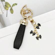 蝴蝶结钥匙扣，配蝴蝶结形金属钥匙圈和皮绳，合金水果钥匙扣，水钻装饰，汽车和包袋装饰配件，女士新奇钥匙扣，生日礼物 -