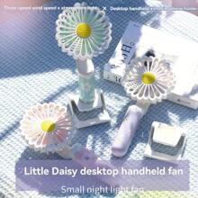 1st Daisy Handheld Fan, met standaardontwerp, 3 windsnelheden, sfeerverlichting, draagbaar en tafelmodel voor twee doeleinden, telefoonhouder, 1200mAh batterijcapaciteit, perfect om koel te blijven, video's te kijken, te genieten van afternoon tea, essentieel voor de zomer, frisse kleur, lange batterijduur, geschikt voor kamperen, bijeenkomsten, picknicks