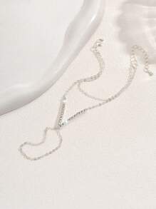 1pc Stylish Simple Silver-Color Rhinestone Full Finger Chain Bracelet