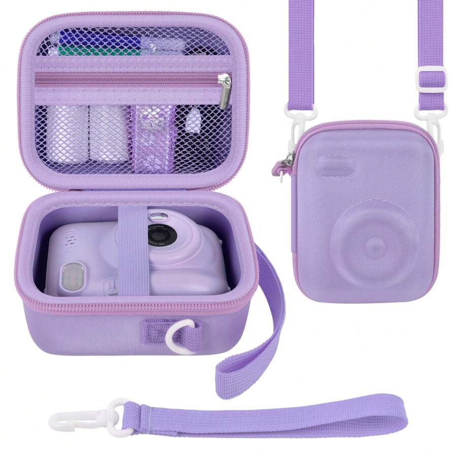 ALKOO Instant Print Camera Case Compatible With Gofunly Camera, Digital Camera Bag For Esoxoffore/ For LETSHAHA/ For JPVERLY/ For Hangrui, Storage For Printer Paper And 32GB SD Card- Purple (Box Only) Travel Essentials Travel Accessories Travel Must Haves - Purple - View 1