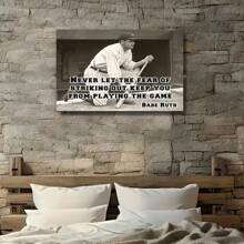Framed Babe Ruth - Never Let The Fear - Motivational And Inspiring Baseball Quote Poster, Black And White Teen Bedroom Decor For Teenagers & Baseball Athletes Birthday Party Decor, Mother's Day New Year Easter Gift,  Home Living Room Office Wall Decor, Perfect Gift And Wall Decoration