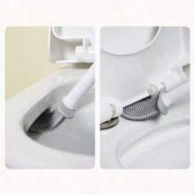 1 pieza Cepillo de silicona para inodoro sin agujeros, cepillo de fregado para baño, cepillo de limpieza montado en la pared sin puntos ciegos, cepillo de limpieza doméstica