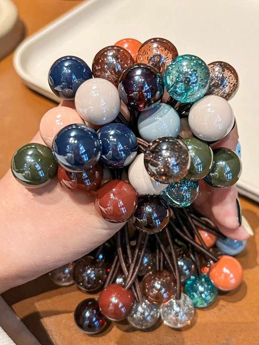 7件套彩色毛球发圈，高弹力咖啡厅发圈，双面绳马尾发圈，不伤发，抓力强，适合日常马尾发圈、发绳、运动服、发绳发圈、头饰、橡皮筋、美发家居饰品 - 彩色 - 查看 1