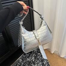 Women's Casual Silver Color Shoulder Bag, Fashion Handbag
