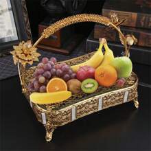 1pc European Style Floral Pattern Glass Tray With Rhinestone Decor, Elegant Serving Tray For Fruits, Desserts, Snacks, Decoration For Dining Room, Kitchen, Living Room