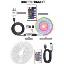 44键遥控RGB LED霓虹灯带 - 柔性设计，USB供电，可变色氛围灯，适用于卧室和户外装饰，安装简便，节能省电，可用作夜灯、LED灯、Luz LED灯带 - RGB2 - 查看 10