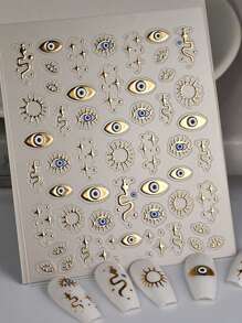 Nail Art Stickers, 1 Sheet Embossed 5D Star Eyes Snake Totem Design Nail Art Stickers, DIY Sliding Nail Art Decoration Nail Art Supplies Nails - Gold - View 11
