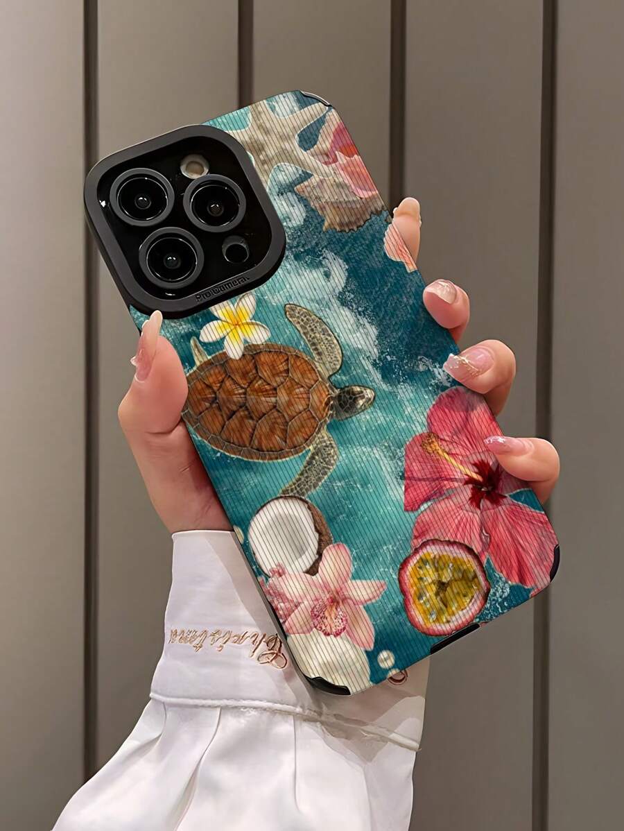 Summer Phone Case 1pc Turtle Shell Vertical Striped Faux Leather Shockproof Anti-Fingerprint Protective Phone Case Compatible With Apple And Models Waterproof Anti-Fall Scratch Resistant - Multicolor - View 1