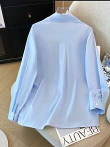 Women's Solid Color Lace Splicing 2 In 1 Blouse - Blue - View 5