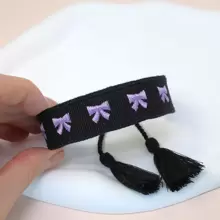 1 Stück handgefertigtes, retro besticktes Bohème-Armband mit Schleife, modisch geeignet für Familie, Freunde, Studenten, Feiertagsgeschenke, Partys, Reisen und den täglichen Gebrauch - Schwarz+Lila - Übersicht 2