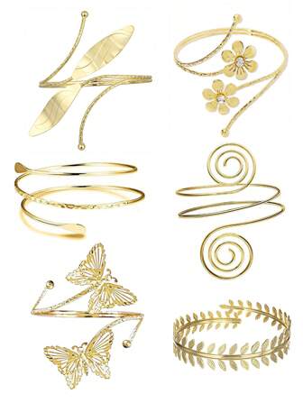 Set de 6 piezas de pulseras ajustables de estilo minimalista de metal para vacaciones de verano