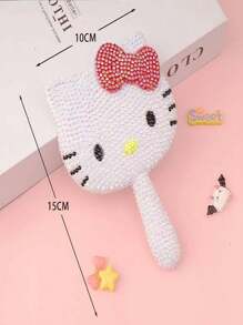 Sanrio 1 pieza Espejo de mano mini de Hello Kitty de Sanrio, espejo de maquillaje DIY con diseño de gato de la suerte, portátil para viajar (algunos colores de los accesorios al azar)
