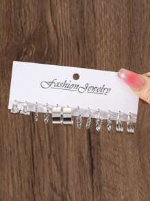 60-12 Stücke elegantes Perlen Ohrstecker Set für Frauen, Herz- und Quadrat-Form, geeignet für täglichen Gebrauch, Pendeln, Party, Geschenk - Silber - Übersicht 9