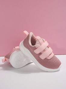 1 双儿童百搭轻便防滑休闲运动鞋，幼儿舒适透气跑步运动鞋，带双钩环 - 粉色 - 查看 3