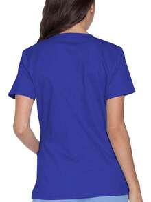 Camisa de uniforme de trabajo casual de manga corta con cuello en V, mate, para primavera - azul real - Ver 2