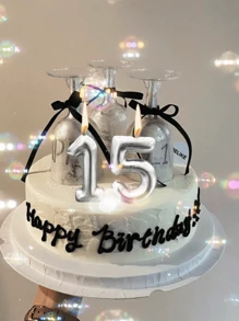 1 szt. Świece urodzinowe Złote i srebrne Numer 0-9 Okrągły kształt Dekoracja tortu urodzinowego Prezenty Ukończenie szkoły, ślub - Srebro - Zobacz 4