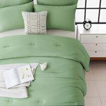 Queen Comforter Set Sage Green, 2 Pcs/3 Pcs Lightweight Comforters Queen Size Solid Bedding Comforters Sets, [1 Comforter, 1 Pc/2 Pcs Pillowcases] Universal All Seasons, Perfect For Your Bedroom Decor, Ideal Gift. - 淺綠 - 76 - 查看 5