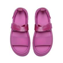 Women Platform Wedges Sandals Chunky Open Toe Comfortable Walking Casual Fashion Flat Sandals With Adjustable Hook Loop Straps Outdoor Shoes - 玫紅色 - 查看 6