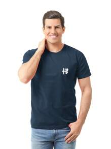 Alfa Romeo Men's Round Neck Cotton T-Shirt - Navy Blue - View 3