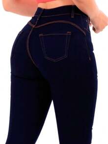Women's Softened Skinny Jeans High Waist With Lycra Butt Lift - Màu xanh hải quân - Xem 2
