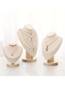 28x18x12.6cm/11.02x7.08x4.96in تمثال خشبي بيج لعرض القلائد، حامل تمثال مجوهرات، حامل تمثال بورتريه، رف تخزين مجوهرات الرقبة، إكسسوار عرض النافذة - متعدد الألوان - مشاهدة 3