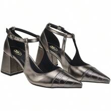 Buckle Strap Pumps Designed Toe High Heel Comfortable Formal Shoes 18300 - Silver - View 3