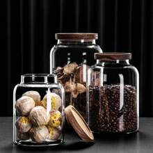 1 PIEZA Tarro de cristal transparente grande con tapa hermética, disponible en múltiples especificaciones, utilizado para harina, granos, café, pasta, utensilios de cocina, accesorios de cocina, suministros de cocina del hogar, botellas de almacenamiento de cristal, fácil de almacenar, resistente al calor, boca ancha, fácil de limpiar, tarro de almacenamiento de productos secos