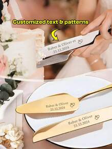 3 pezzi Personalizzato Set da taglio torta di nozze in acciaio inossidabile con coltello da torta, spatola da torta e confezione regalo, set di posate incise a laser personalizzato per matrimoni, compleanni, feste, San Valentino, anniversari, Ringraziamento, Natale e lauree, regali di compleanno per gli amanti delle torte, multifunzionale, regolabile, durevole, ornamentale, riutilizzabile, elegante, adorabile, di alta qualità, moderno, colorato, comodo, di stile, personalizzato, unico, regali ideali per lui, regali ideali per lei, fidanzato, fidanzata, papà, mamma, famiglia, amici, figlio, figlia, studenti, ufficio, sala da tè, scuola, casa, rinfrescante