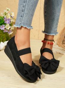 2025新款斜跟软底女鞋，蝴蝶结黑色圆头工作鞋，女士专业工作服面试舒适鞋