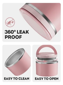 Meoky 1pc Stainless Steel Insulated Food Container With Handle - Keeps Food Warm/Cold, Portable Design, Suitable For Home And Office, Fashionable And Practical - Pink-1000ml - View 5