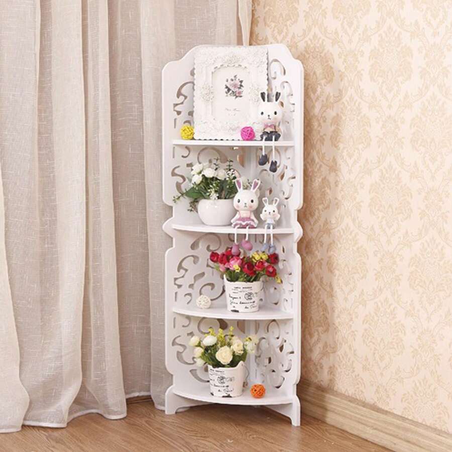 4-Tier Corner Shelf Bathroom Shelf Vertical Shelf - White - View 1