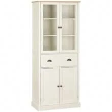 HOMCOM HOMCOM Alacena de Cocina Despensa Armario de Cocina con 2 Puertas de Vidrio 1 Cajón y Baldas Ajustables Aparador para Comedor Salón Antivuelco 76x40x182,5 cm Crema