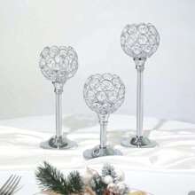 3-Pieces Elegant Crystal Candle Holders - Versatile, Silver CenterpiecePolished Finish For Wedding Decor, Table Centerpieces & Home Ambiance Gifts Birthday Graduation