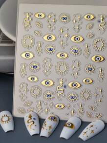 Nail Art Stickers, 1 Sheet Embossed 5D Star Eyes Snake Totem Design Nail Art Stickers, DIY Sliding Nail Art Decoration Nail Art Supplies Nails - Gold - View 4