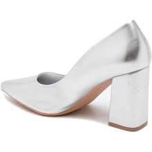 Women's Pointed Toe, Square Heel Pumps - Silver - View 3