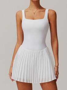 Women Tennis Dress With Built In Shorts And Bra Pleated Golf Dress Seamless Athletic Dress - trắng - Xem 1