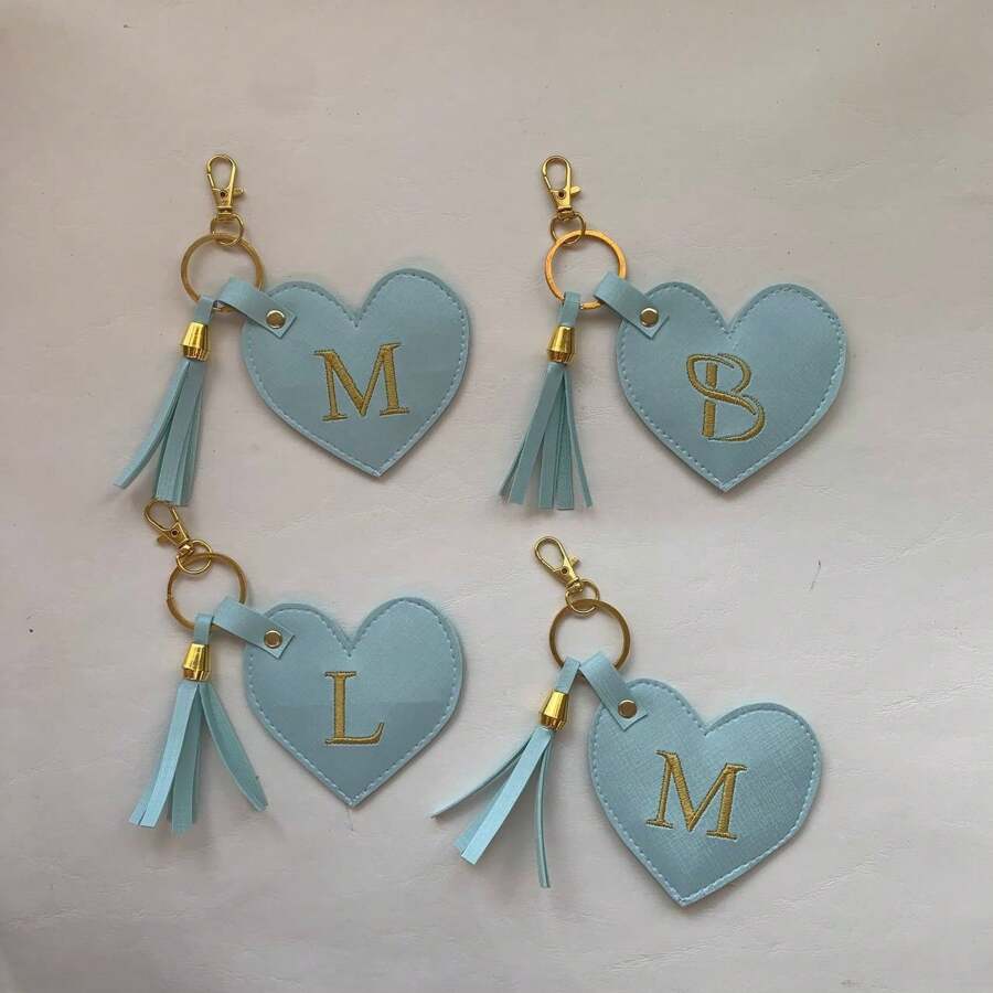 Personalized Keychain With Initial - Turquoise - View 1