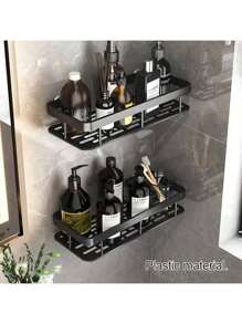 1pc/2pcs No-Drill Bathroom Storage Rack, Large Capacity Wall Mounted Organizer Shelf, Multipurpose For Kitchen And Bathroom, Space Saving, Easy Installation, For Storing Household Items, Cosmetics And Miscellaneous