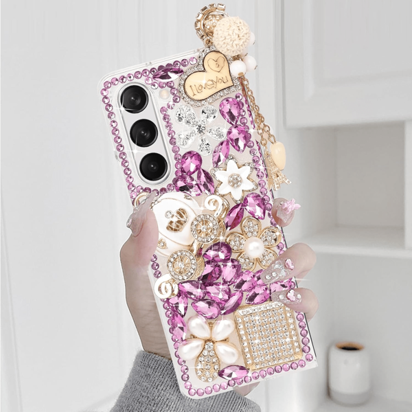 Étui pailleté fait maison, filles femmes 3D de luxe éclat paillettes strass cristal strass citrouille charme de voiture étui de protection compatible avec Galaxy Z Fold 6/Fold 5/Fold 4/Fold 3 cadeau pour anniversaire, mère, famille, amis, petit ami, petite amie