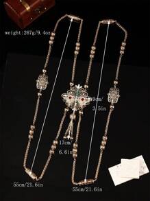 Moroccan Style Women's Shoulder Chain, Delicate Geometric Hollow Out Metal Ball & Tassels Decor, Embedded With Rhinestones, Suitable For Weddings, Important Occasions And As Gifts