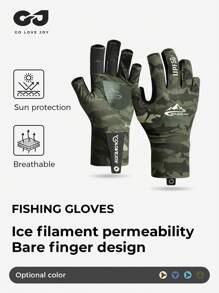 GOLOVEJOY 1 双男式冰丝海洋迷彩印花钓鱼手套，轻便透气耐磨防滑防紫外线户外钓鱼手套