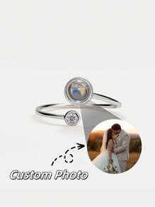 Customized Women's Projection Ring, Personalized Photo Projection Ring, Minimalist Sparkling Zirconia Photo Projection Ring, Adjustable Women's Ring, Bridesmaid Jewelry, Wedding Commemorative Ring, Adjustable Open Girlfriend Gift Ring