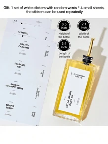 1 pieza Botella de vidrio rectangular de 500ml para aceite de oliva, de gran capacidad y transparente, rellenable y con buen sellado, conveniente para almacenamiento, también se puede usar para salsa de soja y vinagre, incluye 4 etiquetas de texto aleatorias - multicolor - Ver 13
