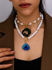 1pc Bohemian Style Faux Pearl Necklace, High-End Elegant Sophisticated Design Choker Necklace, Suitable For Formal Occasions