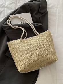 Large Capacity Rattan Lace Woven Vacation Beach Bag, Women 2025 New Fashion Shoulder/Underarm/Casual Handbag - Khaki - View 10